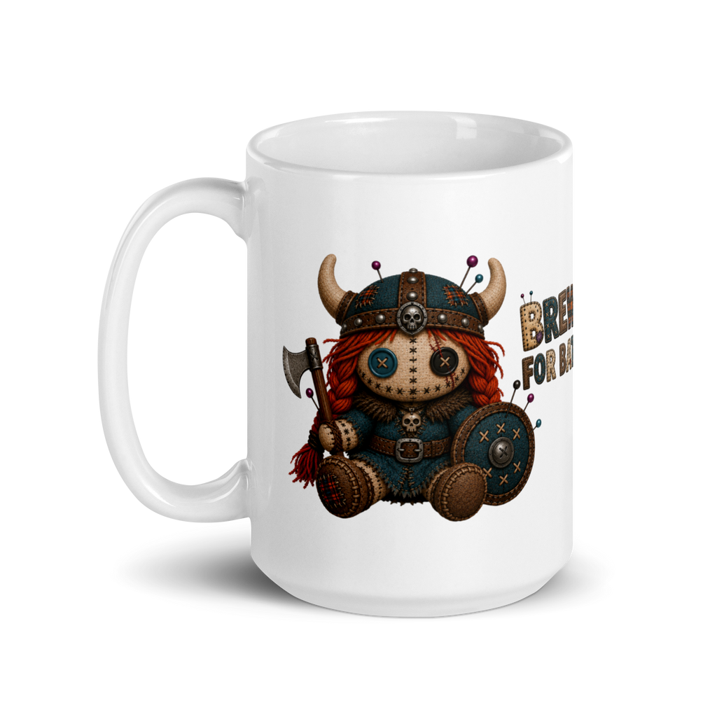 Brynja Viking mug with “Brewed for Battle” design