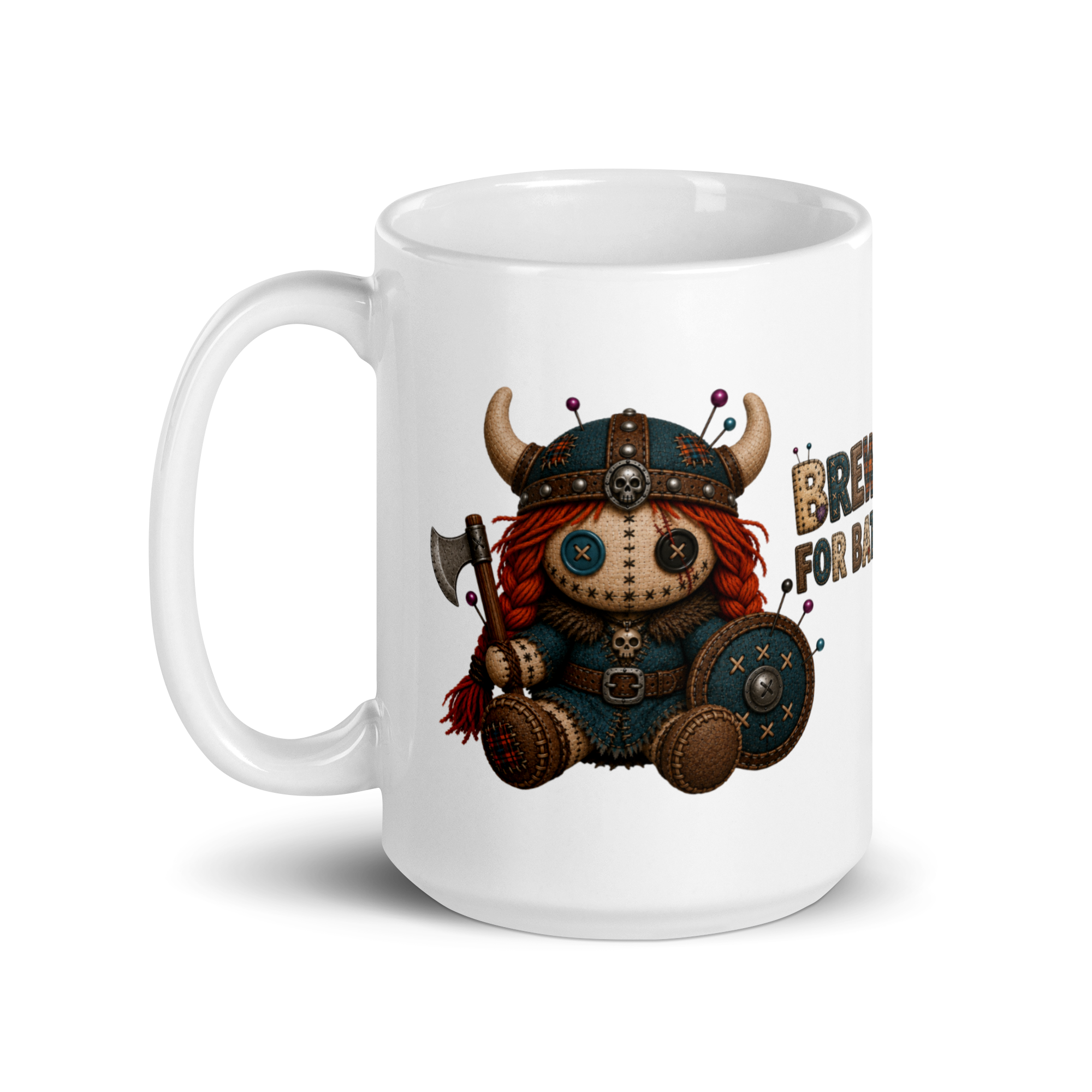Brynja Viking mug with “Brewed for Battle” design