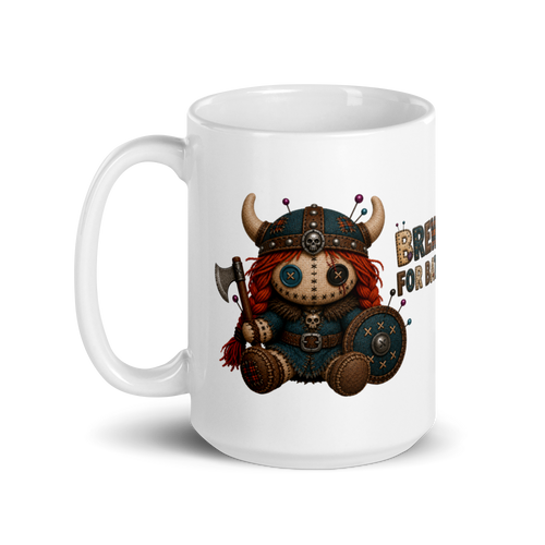 Brynja Viking mug with “Brewed for Battle” design