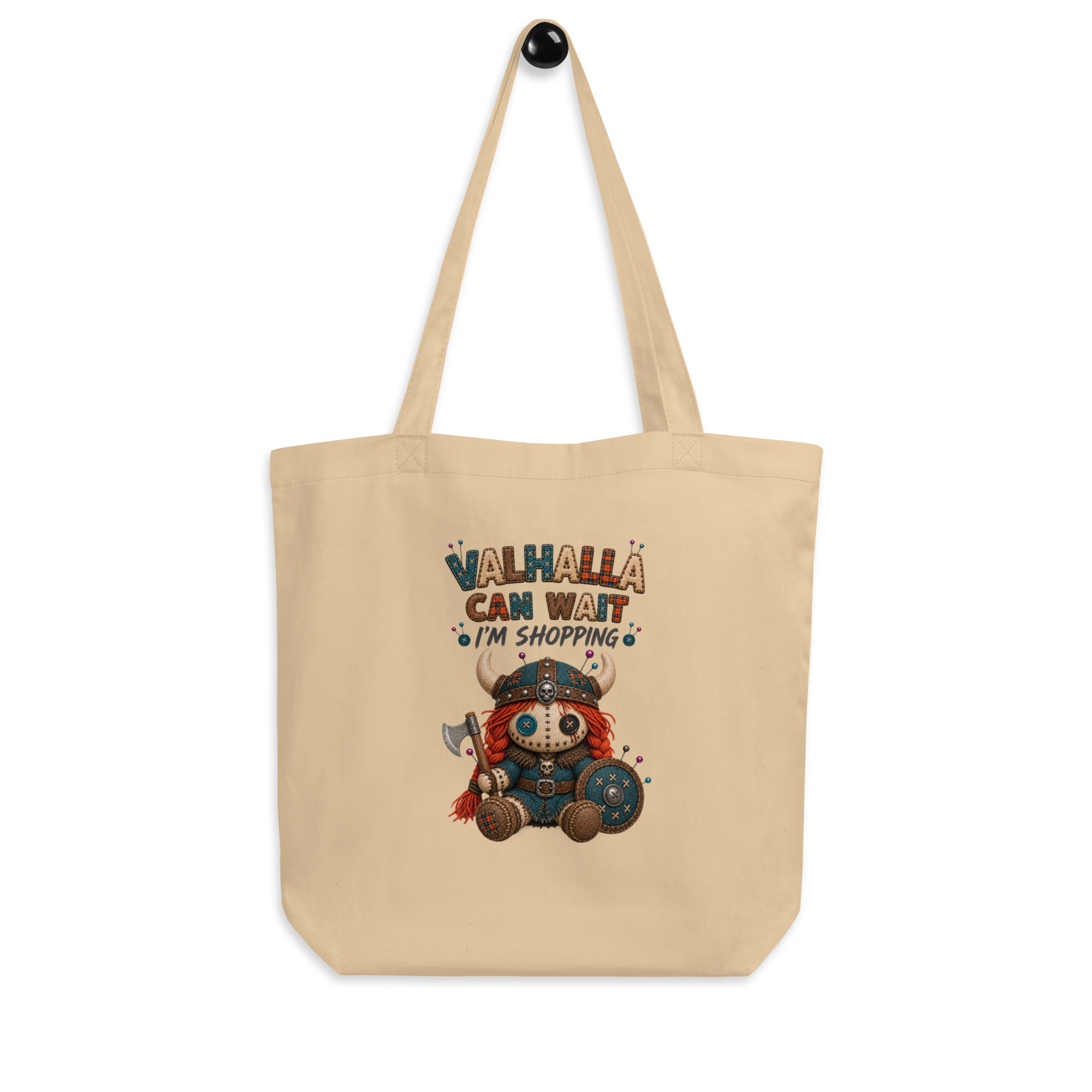 Brynja Viking tote bag with “Valhalla Can Wait, I’m Shopping” design