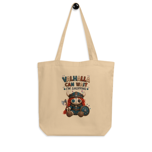 Brynja Viking tote bag with “Valhalla Can Wait, I’m Shopping” design