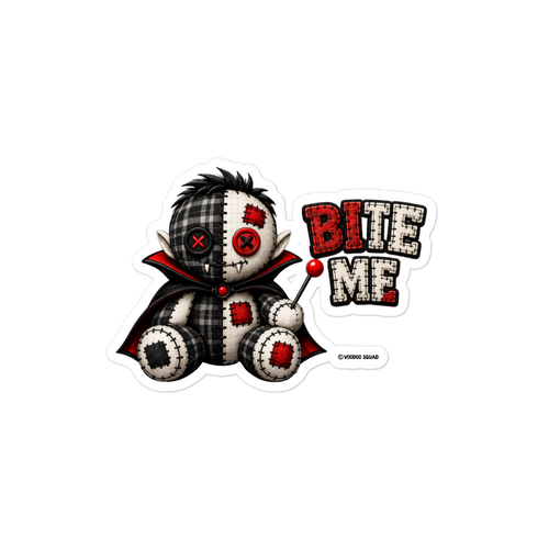 Drac Vampire Sticker – gothic cute vinyl sticker with tiny fangs, 4×4 inch, Voodoo Squad