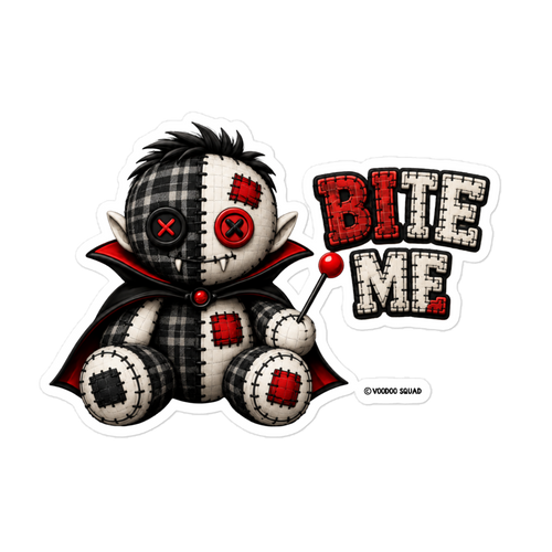 Drac Vampire Sticker – gothic cute vinyl sticker with tiny fangs, 5.5×5.5 inch, Voodoo Squad