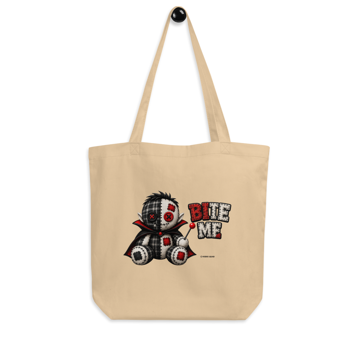 Drac Vampire Tote Bag – gothic cute organic cotton tote bag with tartan patchwork vampire design, Voodoo Squad