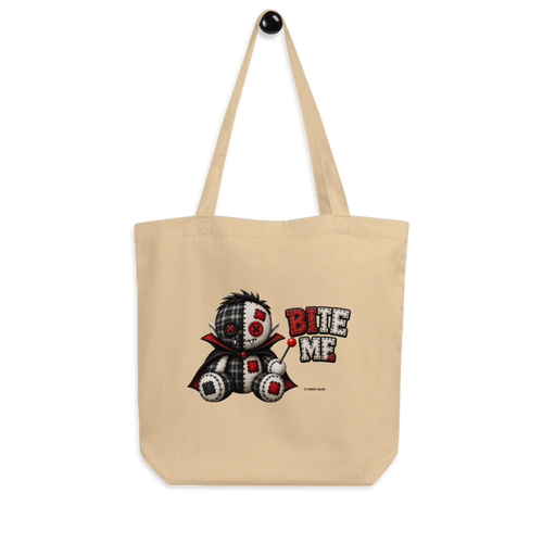 Drac Vampire Tote Bag – gothic cute organic cotton tote bag with tartan patchwork vampire design, Voodoo Squad