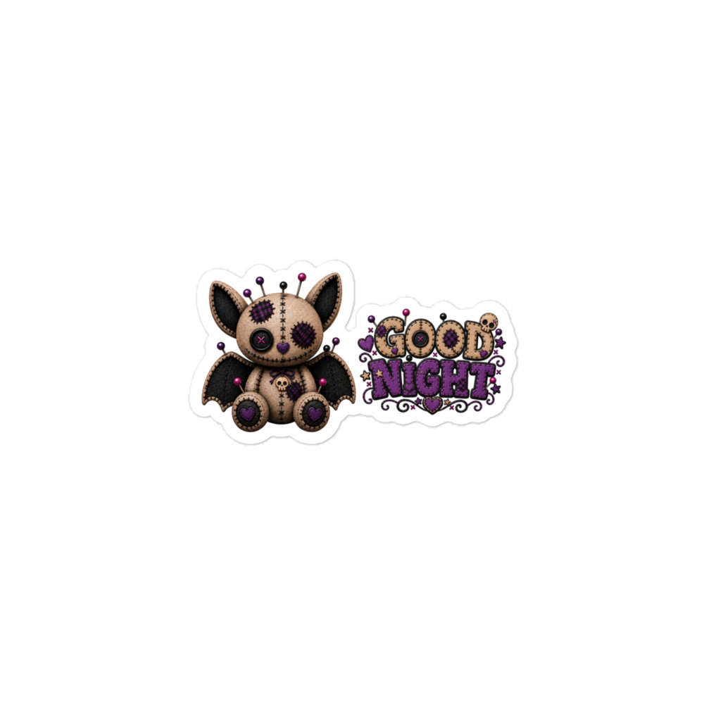 Gus Bat Sticker – cute gothic vinyl sticker with tiny bat wings, 3×3 inch, Voodoo Squad