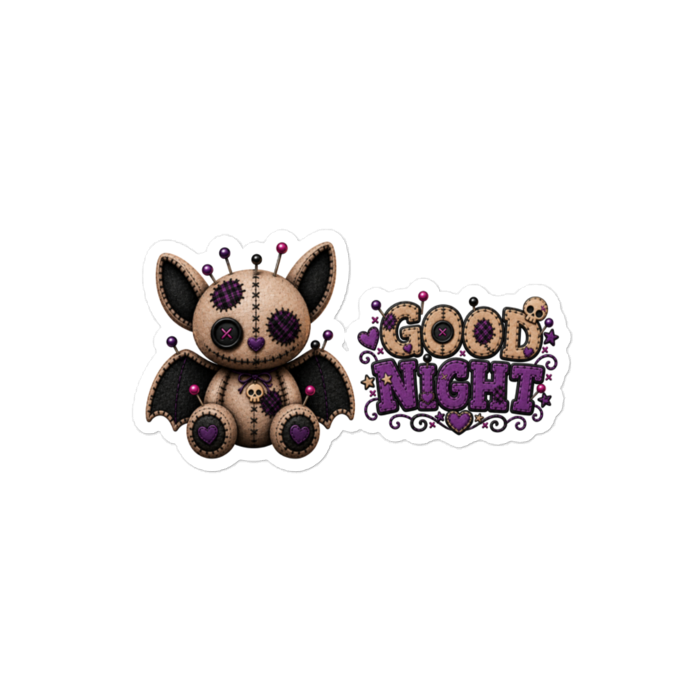 Gus Bat Sticker – cute gothic vinyl sticker with tiny bat wings, 4×4 inch, Voodoo Squad