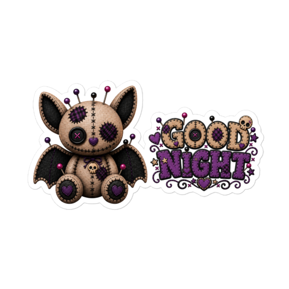 Gus Bat Sticker – cute gothic vinyl sticker with tiny bat wings, 5.5×5.5 inch, Voodoo Squad