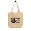 Gus bat tote bag with “Today I Am Out of My Cave” design