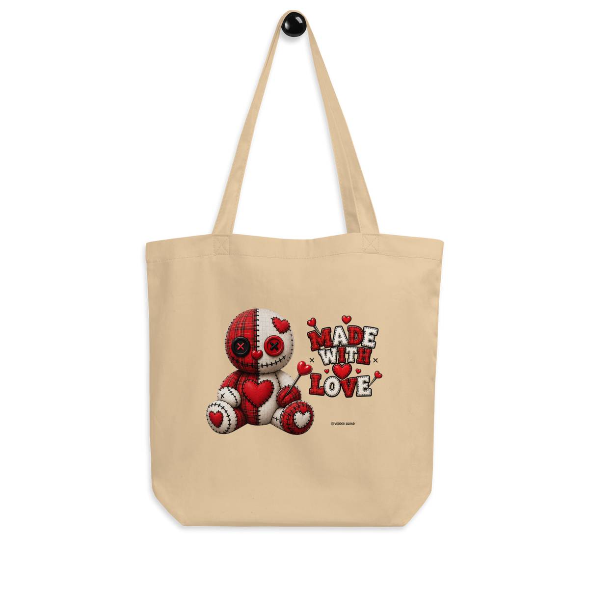 Love Heart Tote Bag – cute organic cotton tote bag with stitched heart and tartan patchwork, Voodoo Squad