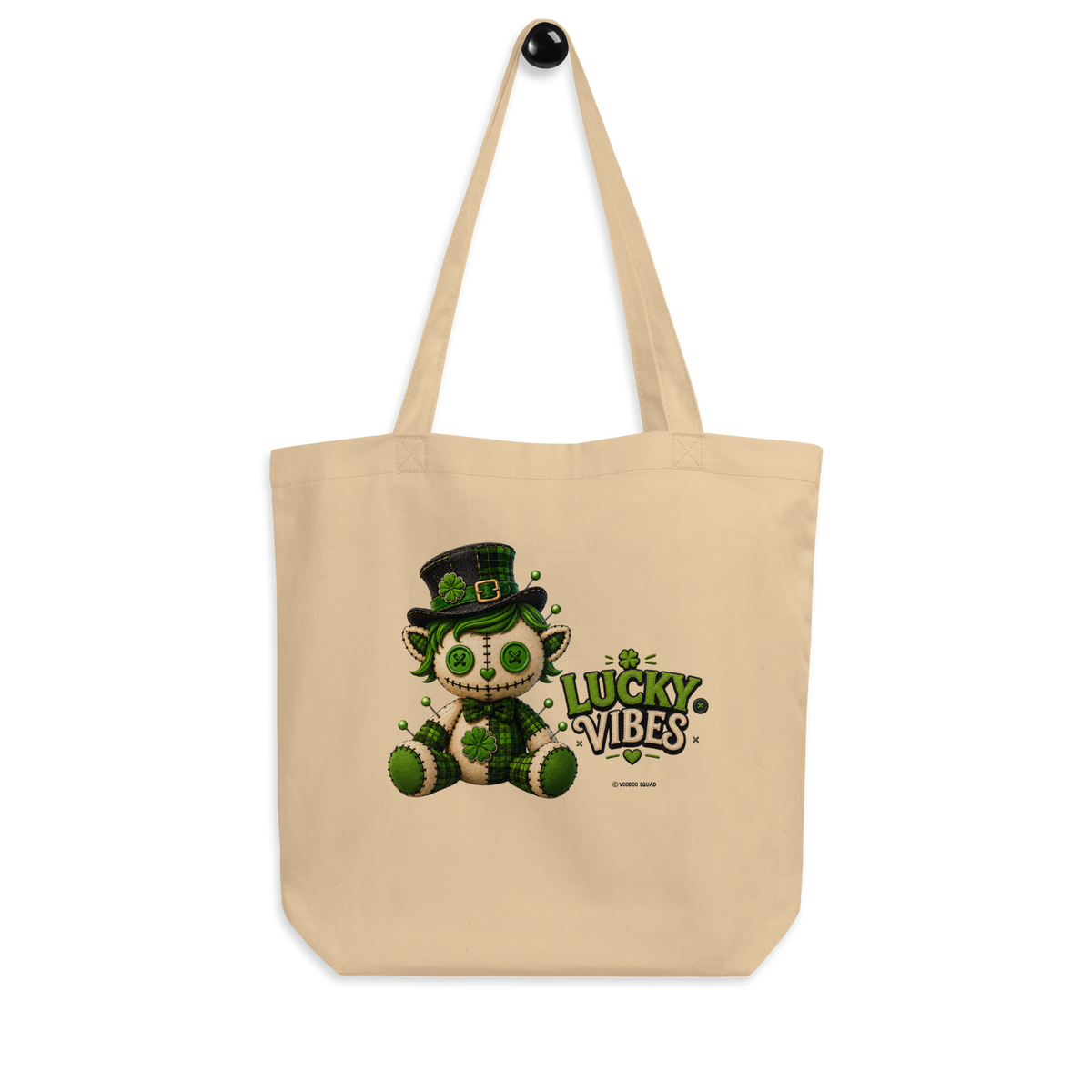 Lucky Shamrock Tote Bag – cute organic cotton tote bag with tartan patchwork shamrock design, Voodoo Squad