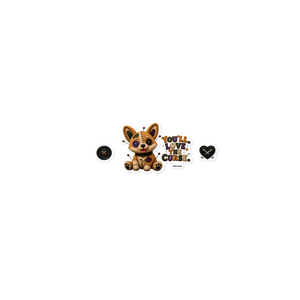 Parker Corgi Sticker – cute vinyl bumper sticker with floppy ears and bone charm, 15×3.75 inch, Voodoo Squad